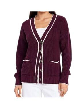 Old Navy Burgundy Cable Knit Varsity Cardigan Preppy Sweater Women XL NWT